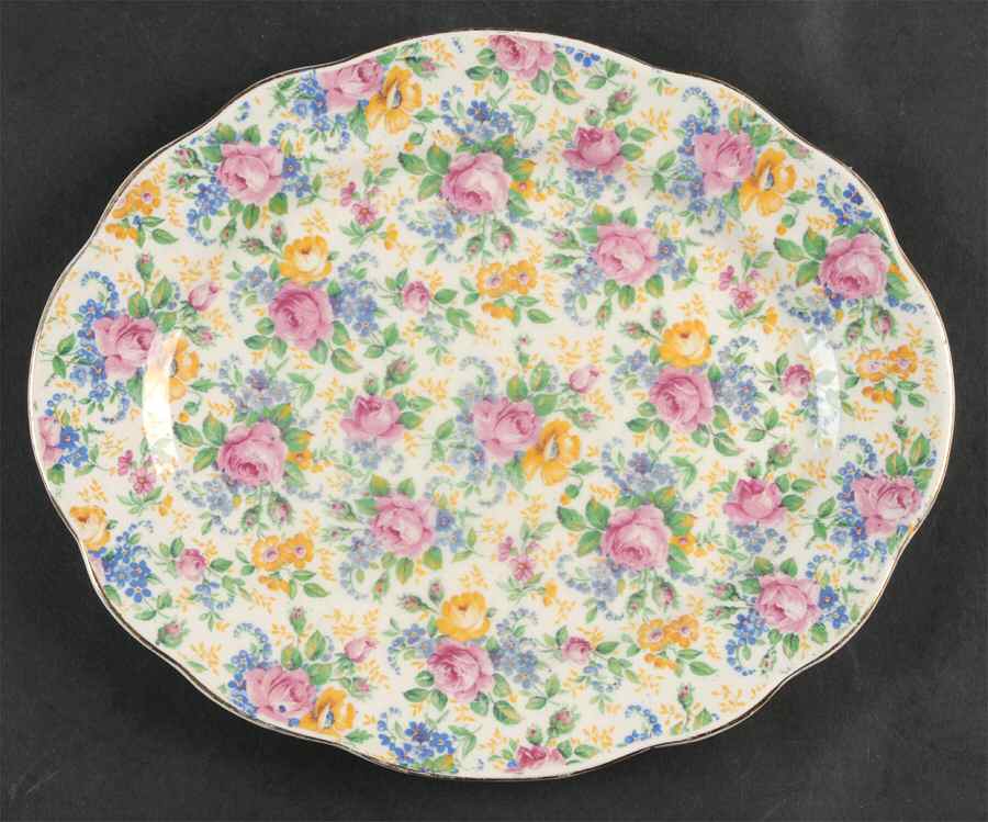 Rosalynde (Old, No Globe Stamp) 10" Oval Serving Platter by James Kent (England)-1