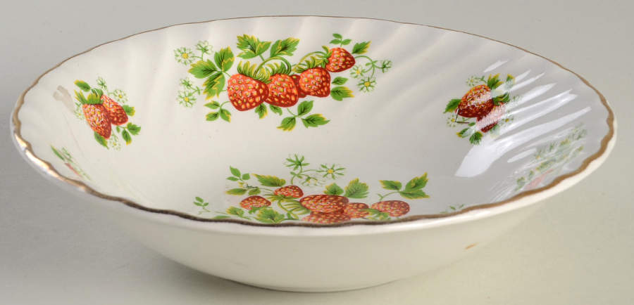 Strawberry (Gold Trim, No Butterflies) Coupe Cereal Bowl by James Kent (England)-1