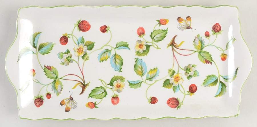 Strawberry (Green Trim, Butterflies) Rectangular Tray 11" by James Kent (England)-1