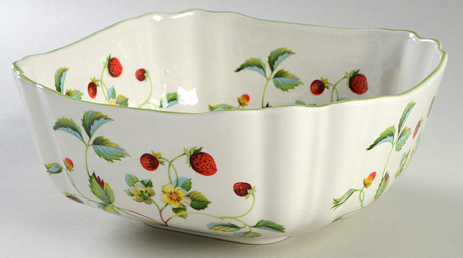 Strawberry (Green Trim, Butterflies) 9" Square Salad Serving Bowl by James Kent (England)-1
