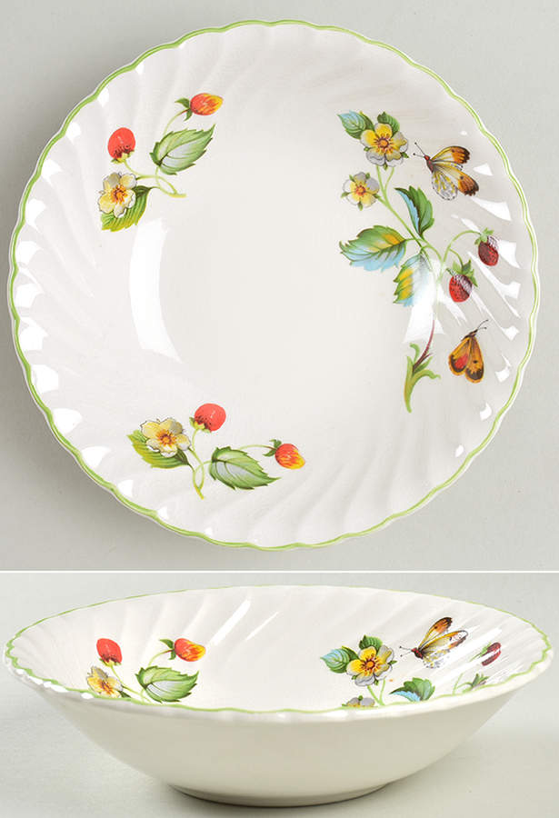 Strawberry (Green Trim, Butterflies) Coupe Cereal Bowl by James Kent (England)-1