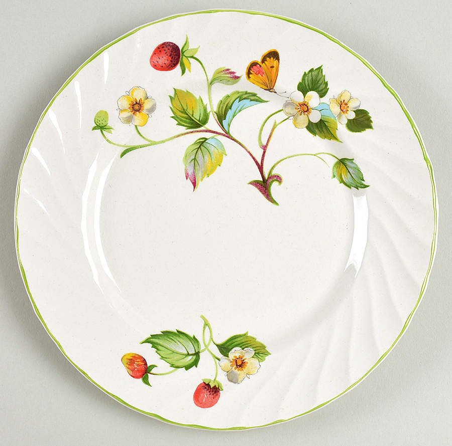 Strawberry (Green Trim, Butterflies) Bread & Butter Plate by James Kent (England)-1