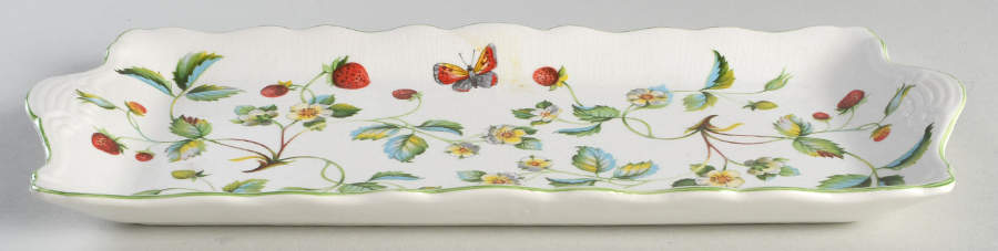 Strawberry (Green Trim, Butterflies) Large Sandwich Tray by James Kent (England)-1