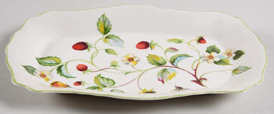 Strawberry (Green Trim, Butterflies) Tray for Mini Creamer & Open Sugar by James Kent (England)-1
