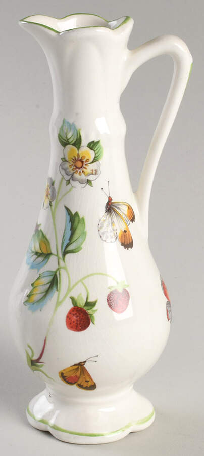 Strawberry (Green Trim, Butterflies) 6" Bud Vase by James Kent (England)-1