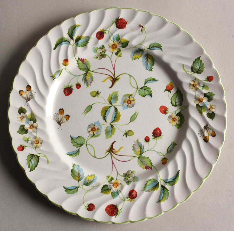 Strawberry (Green Trim, Butterflies) Dinner Plate by James Kent (England)-1