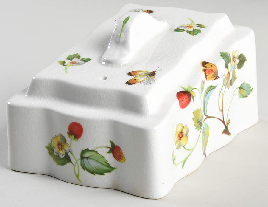 Strawberry (Green Trim, Butterflies) Cheese Dish Lid, Lid Only (Wedge) by James Kent (England)-1