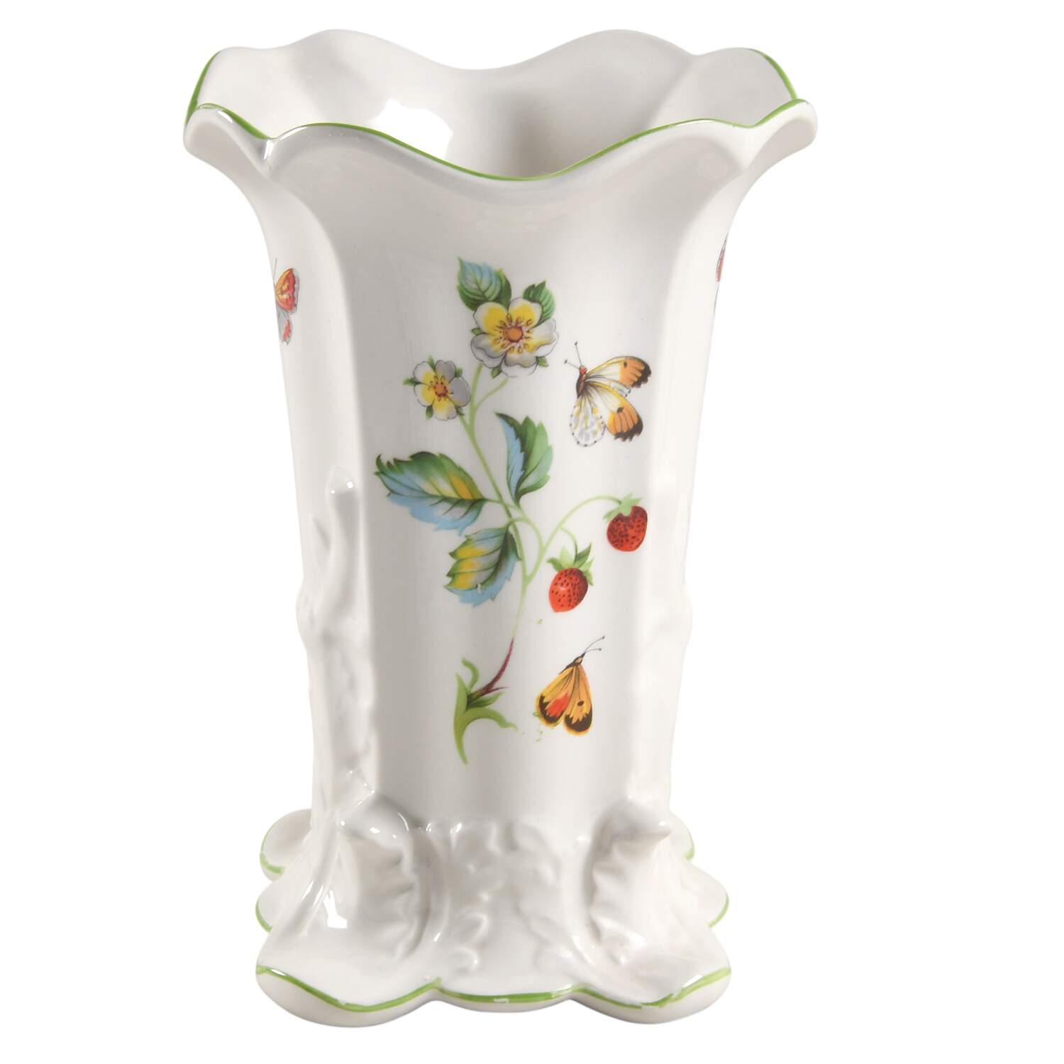 Strawberry (Green Trim, Butterflies) 7" Vase by James Kent (England)-1