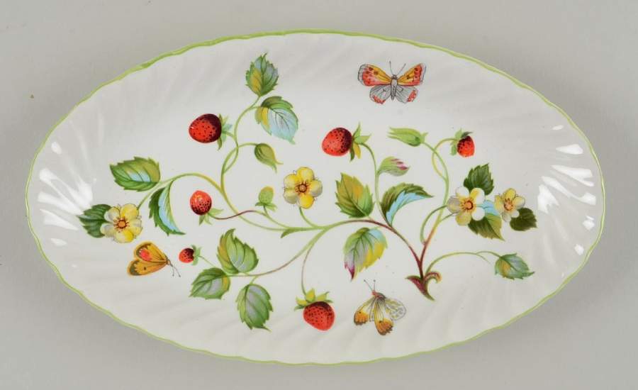 Strawberry (Green Trim, Butterflies) Relish/Gravy Underplate by James Kent (England)-1
