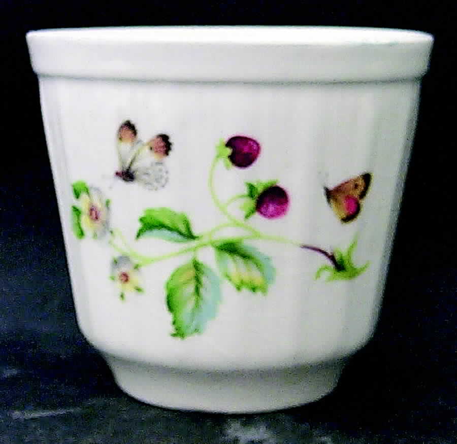 Strawberry (Green Trim, Butterflies) Small Cachepot by James Kent (England)-1
