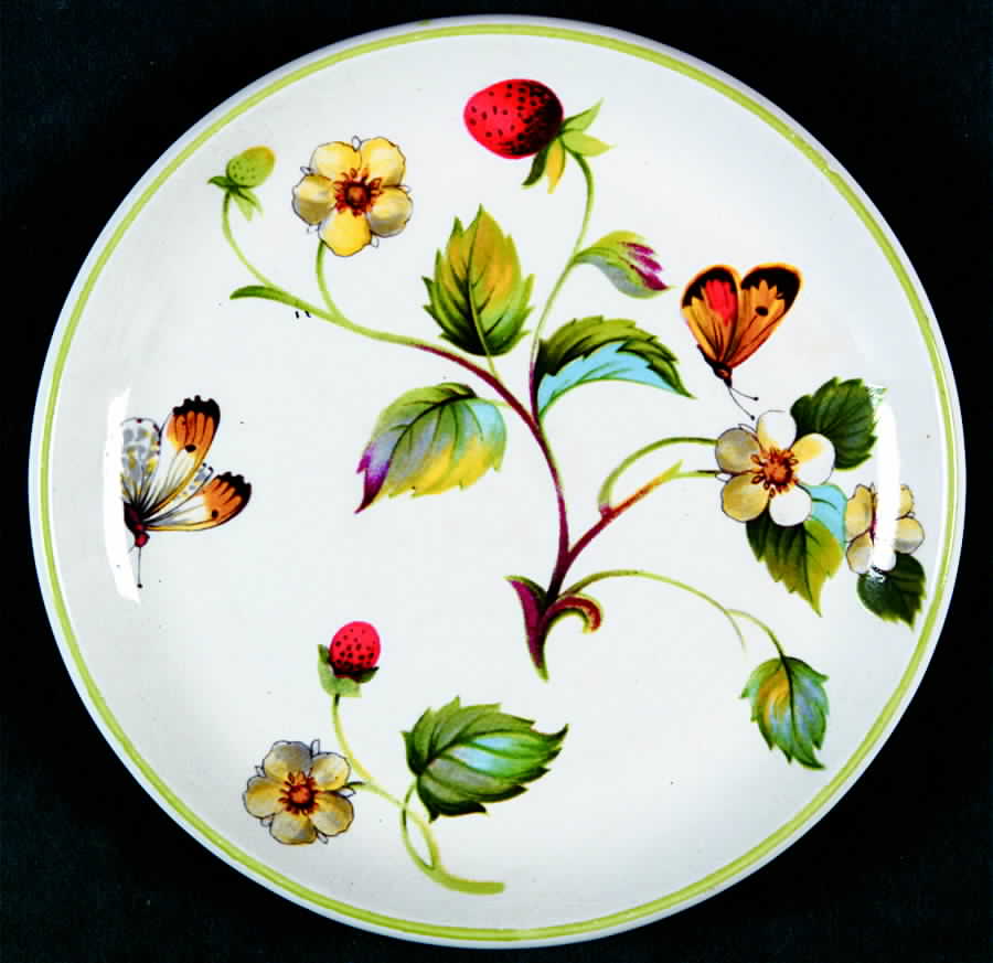 Strawberry (Green Trim, Butterflies) Coaster by James Kent (England)-1