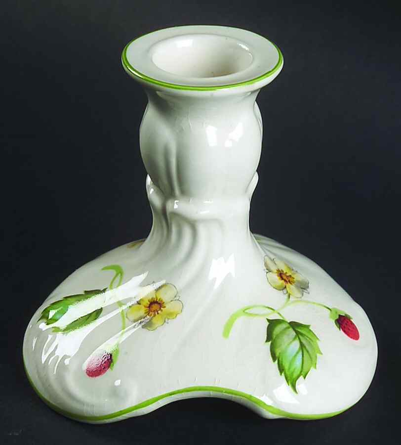 Strawberry (Green Trim, Butterflies) 3" Candlestick by James Kent (England)-1