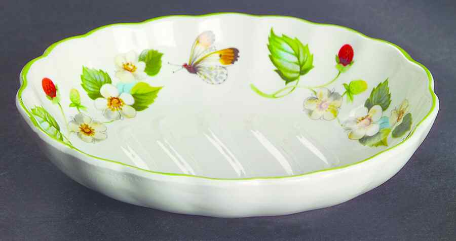 Strawberry (Green Trim, Butterflies) Soap Dish by James Kent (England)-1