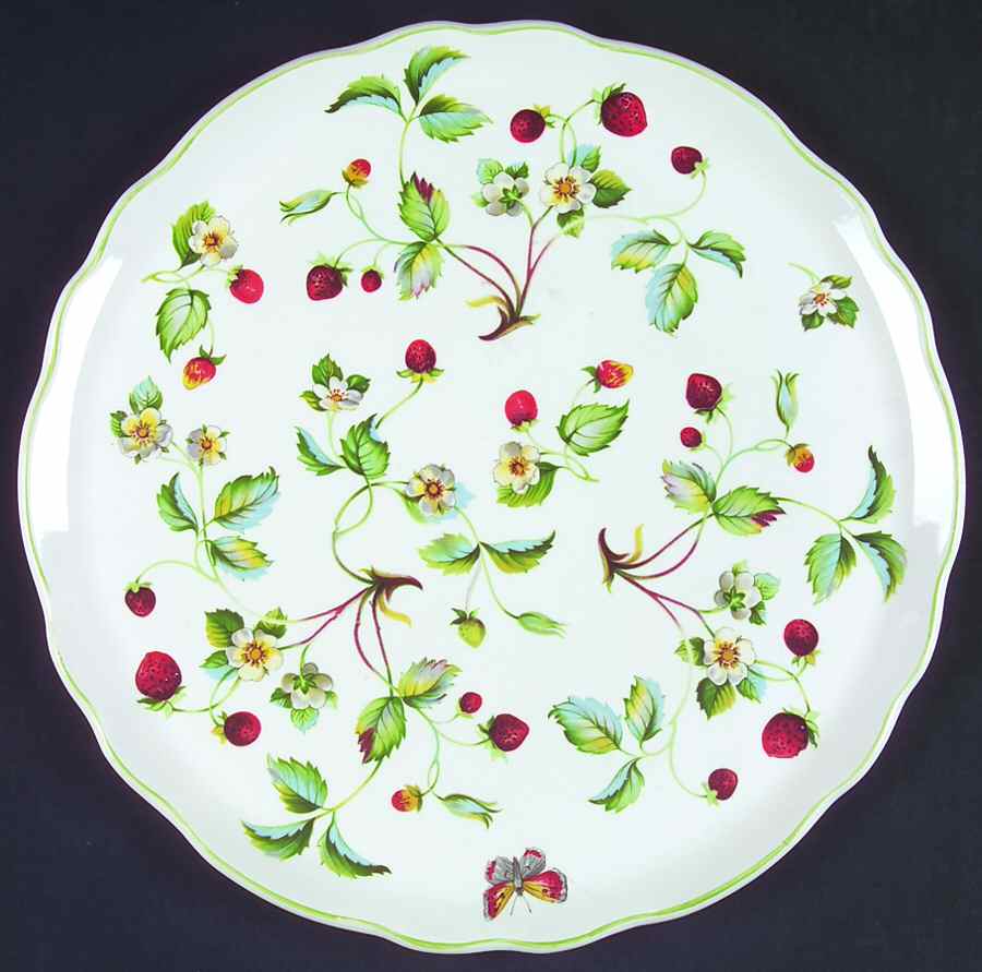 Strawberry (Green Trim, Butterflies) Cake Plate by James Kent (England)-1