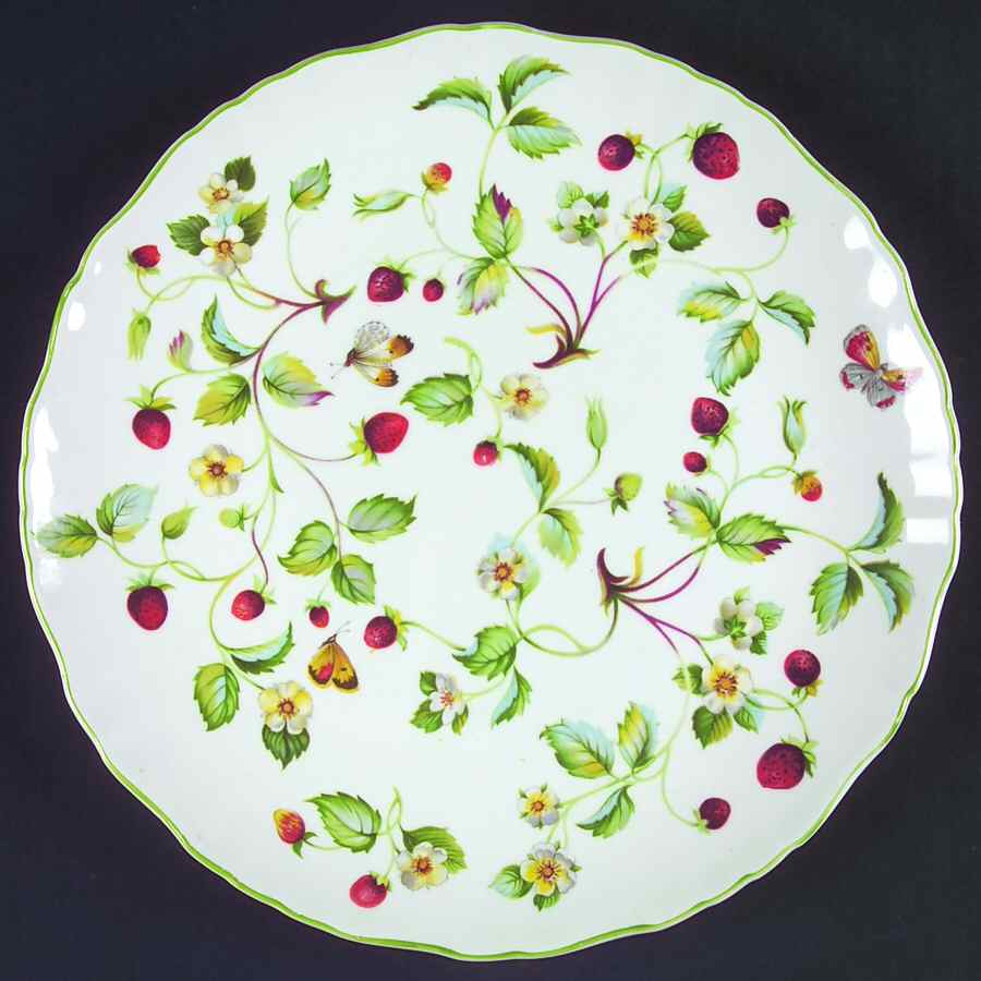 Strawberry (Green Trim, Butterflies) Cake Plate by James Kent (England)-1