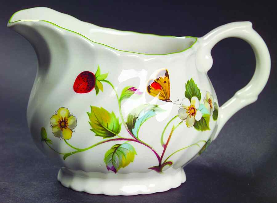 Strawberry (Green Trim, Butterflies) Creamer by James Kent (England)-1
