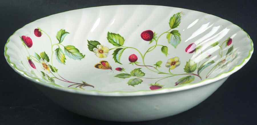 Strawberry (Green Trim, Butterflies) 8" Round Vegetable Bowl by James Kent (England)-1