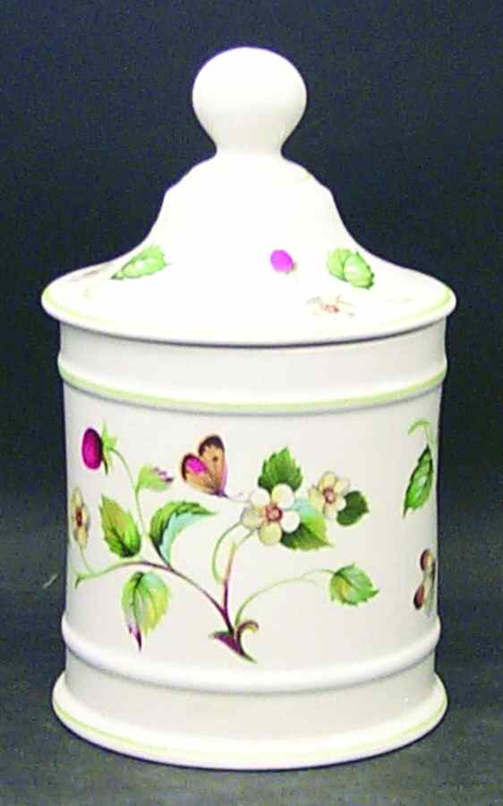 Strawberry (Green Trim, Butterflies) 3" Storage Jar & Lid by James Kent (England)-1