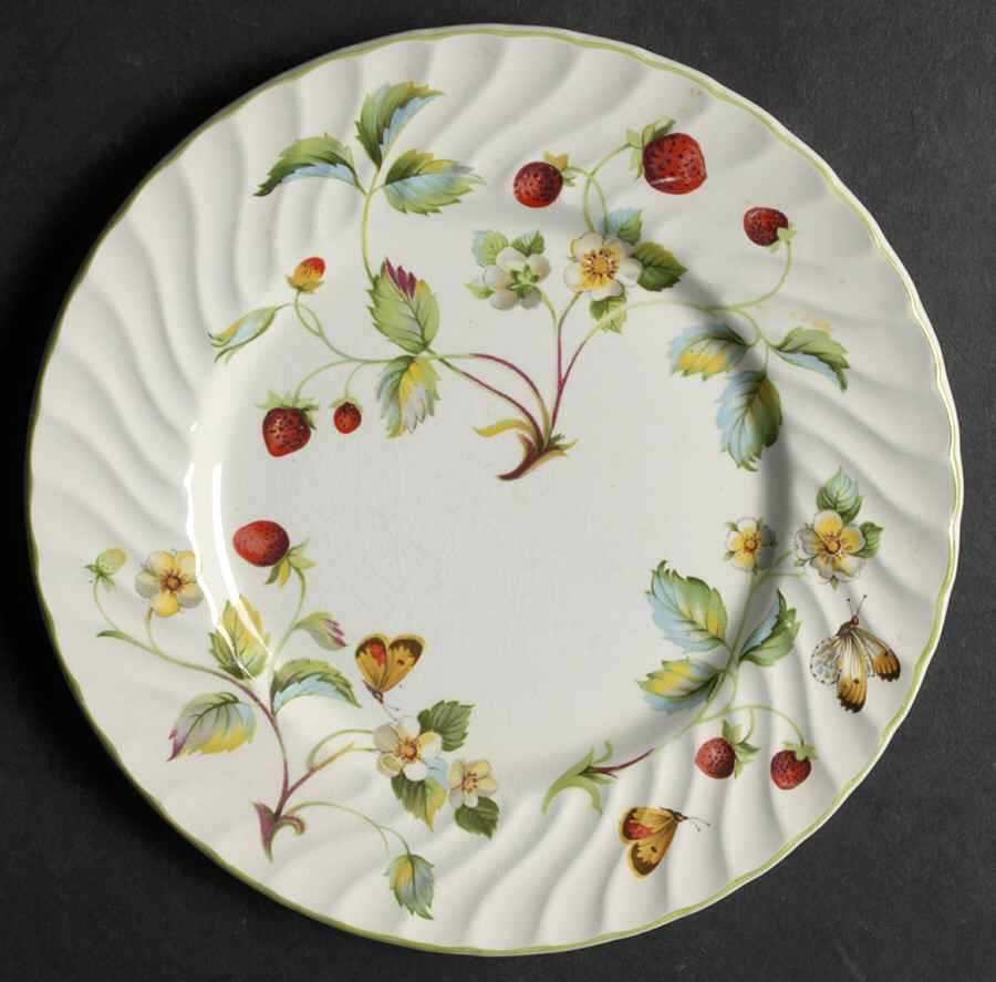 Strawberry (Green Trim, Butterflies) Salad Plate by James Kent (England)-1
