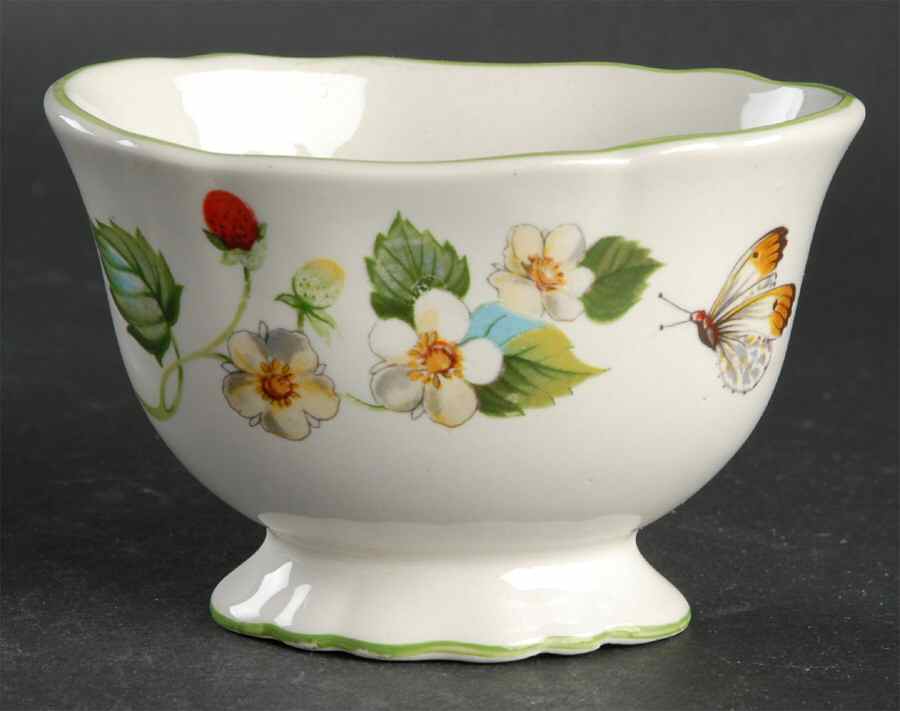 Strawberry (Green Trim, Butterflies) Mini Open Sugar Bowl by James Kent (England)-1