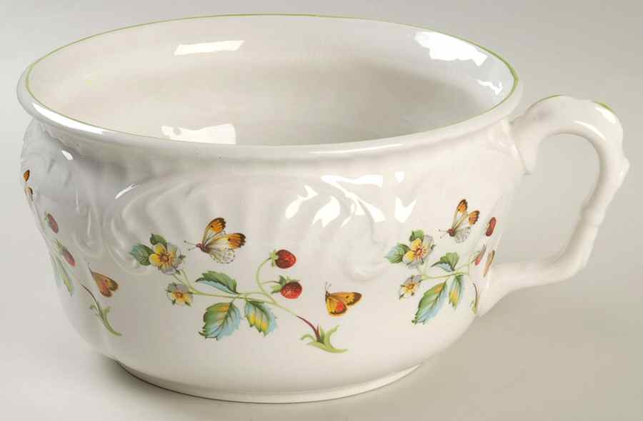 Strawberry (Green Trim, Butterflies) Open Chamber Pot by James Kent (England)-1