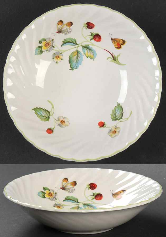 Strawberry (Green Trim, Butterflies) Coupe Cereal Bowl by James Kent (England)-1