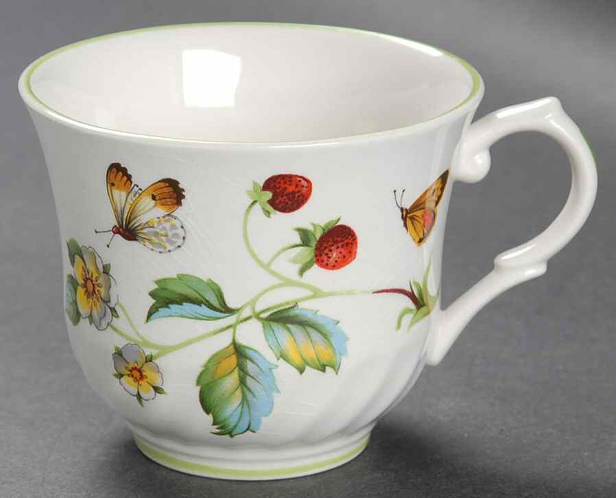 Strawberry (Green Trim, Butterflies) Footed Cup by James Kent (England)-1