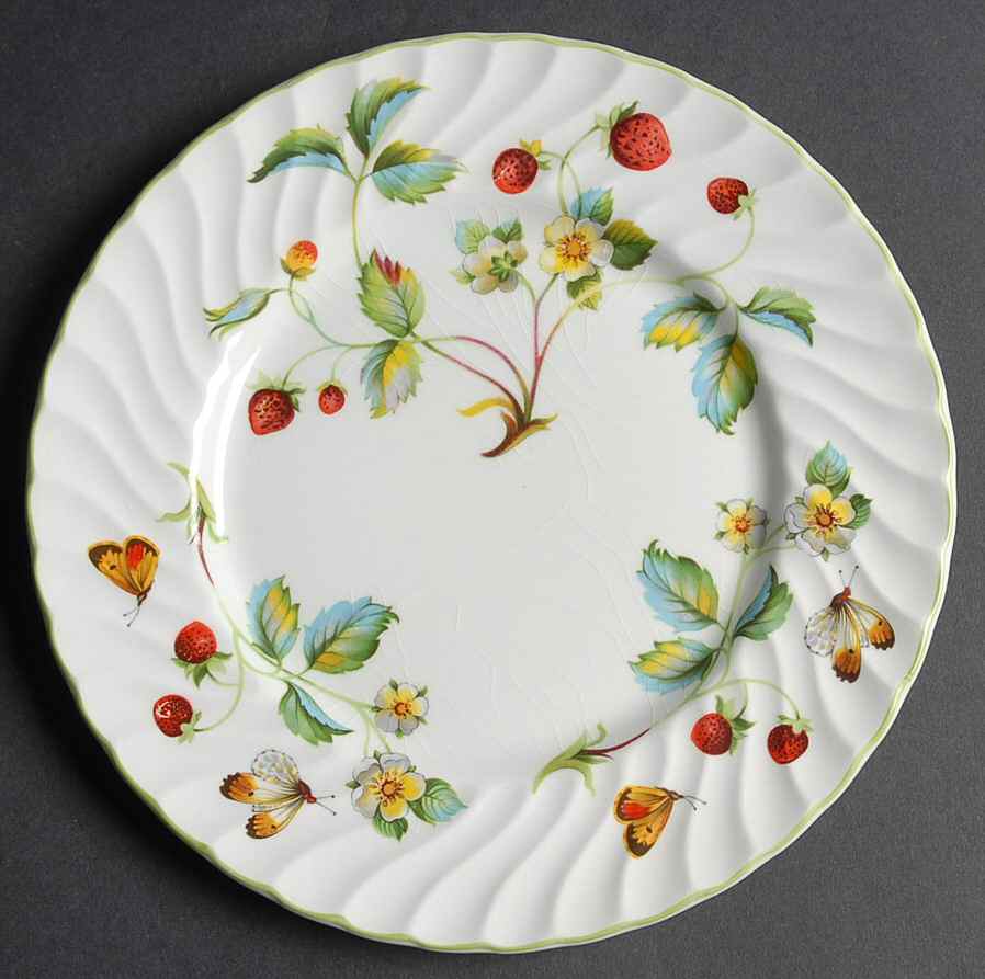 Strawberry (Green Trim, Butterflies) Salad Plate by James Kent (England)-1
