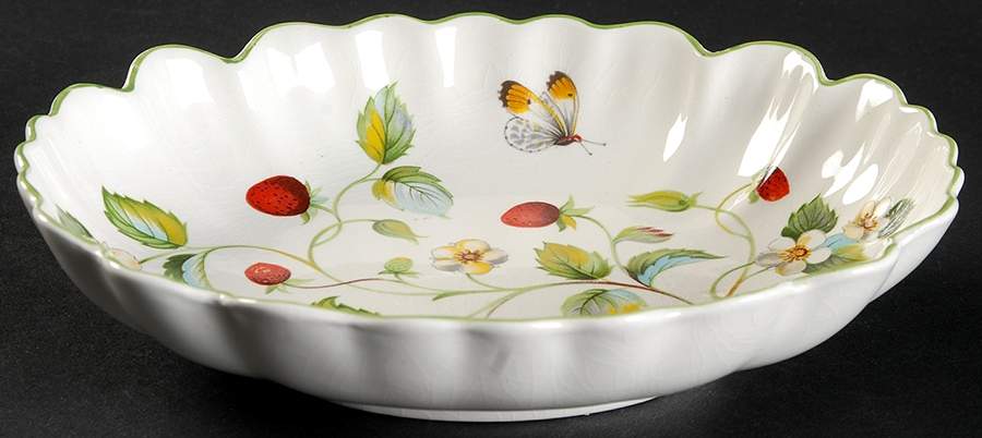 Strawberry (Green Trim, Butterflies) Open Candy Dish by James Kent (England)-1