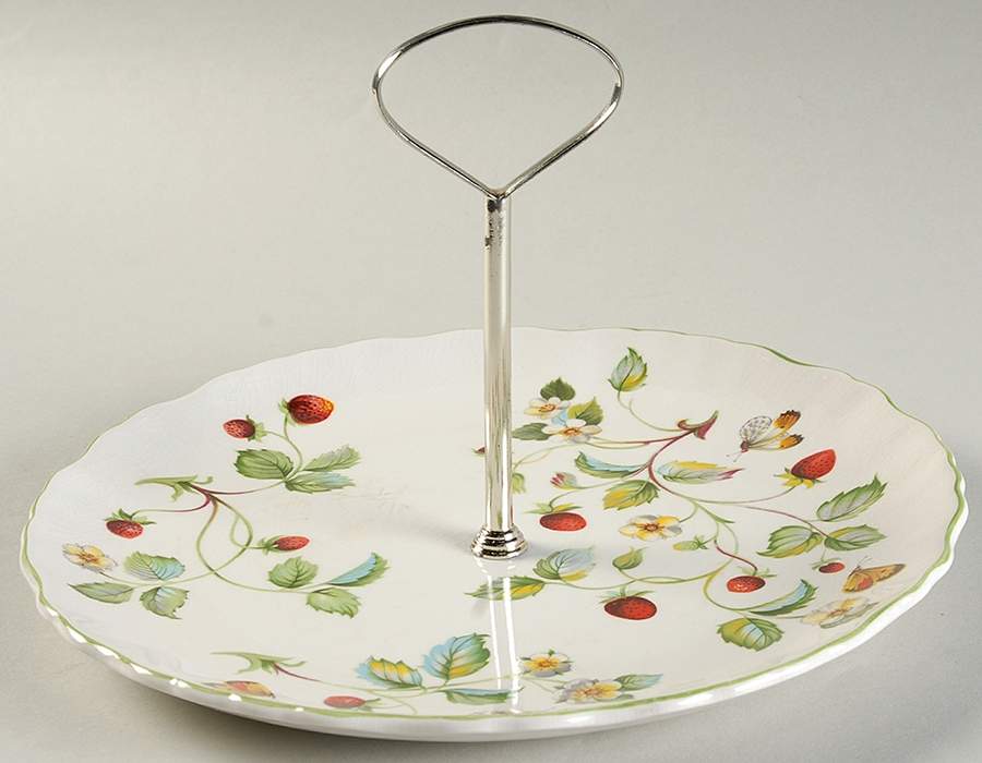 Strawberry (Green Trim, Butterflies) Round Serving Plate with Handle (SP) by James Kent (England)-1