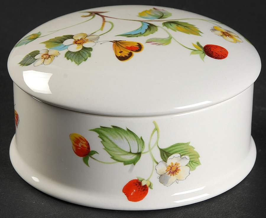 Strawberry (Green Trim, Butterflies) Powder Box with Lid by James Kent (England)-1