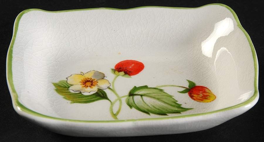 Strawberry (Green Trim, Butterflies) Nut Dish by James Kent (England)-1