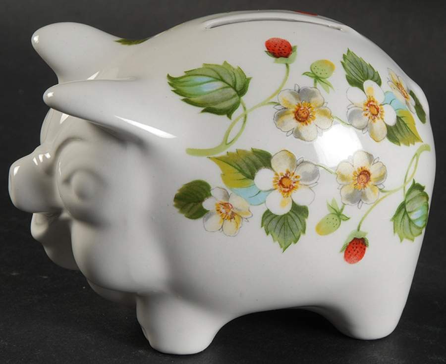 Strawberry (Green Trim, Butterflies) Piggy Bank by James Kent (England)-1