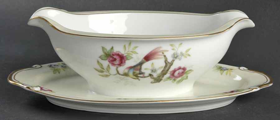 Royal Bird Gravy Boat with Attached Underplate by Kongo-1