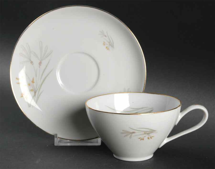 606 (White, Gold Trim) Flat Cup & Saucer Set by KPM-1