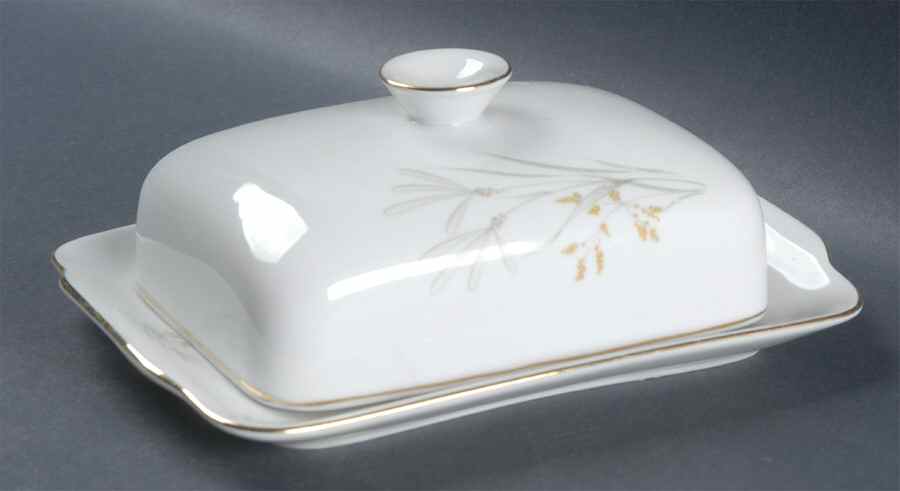 606 (White, Gold Trim) Square Covered Butter by KPM-1