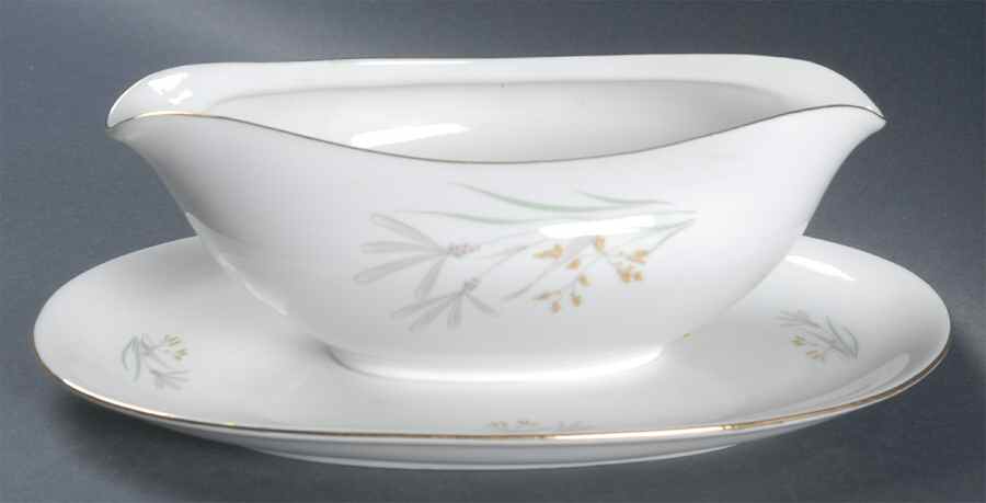 606 (White, Gold Trim) Gravy Boat with Attached Underplate by KPM-1