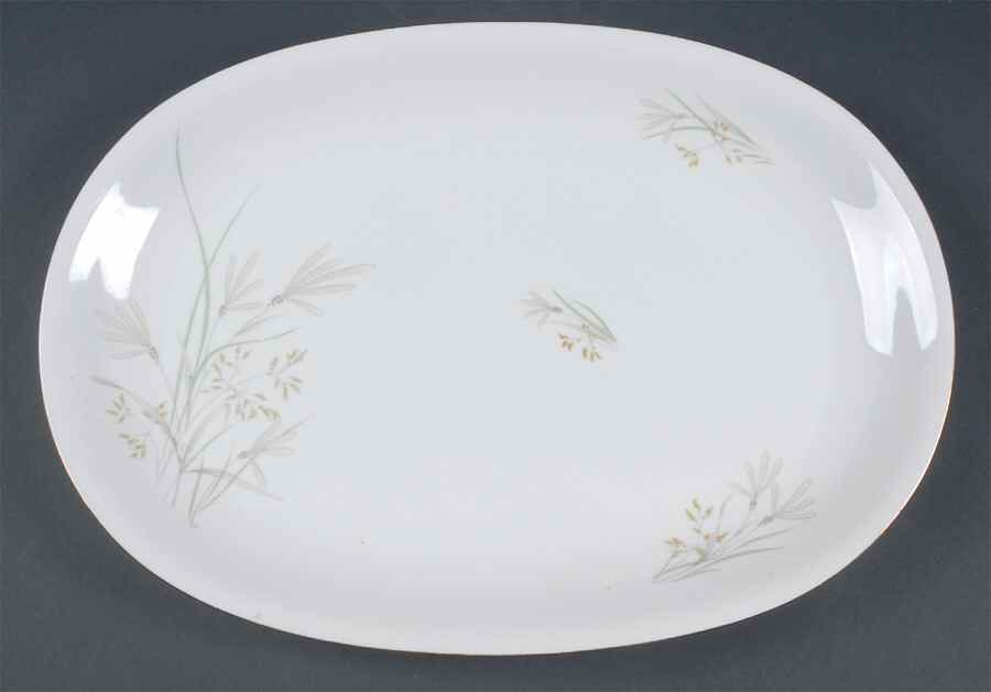 606 (White, Gold Trim) 14" Oval Serving Platter by KPM-1