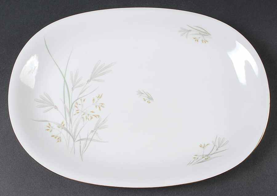 606 (White, Gold Trim) 12" Oval Serving Platter by KPM-1