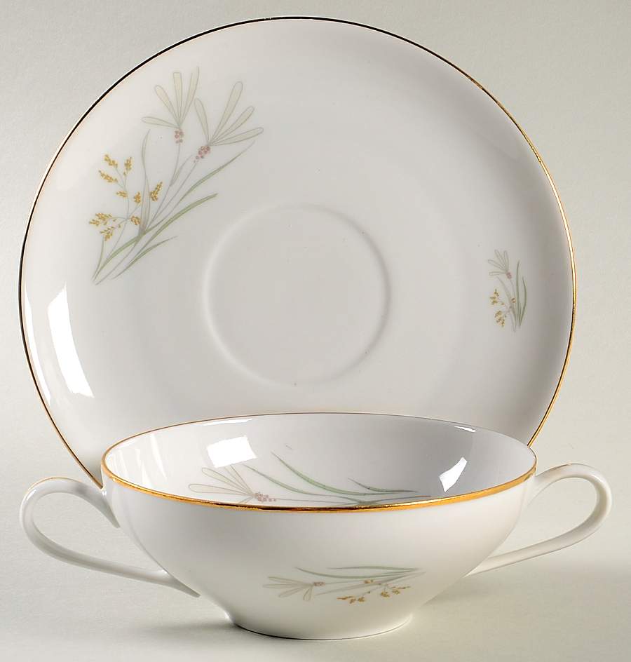 606 (White, Gold Trim) Flat Cream Soup Bowl & Saucer Set by KPM-1