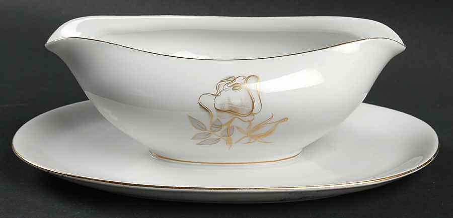 Goldrose Gravy Boat with Attached Underplate by KPM-1