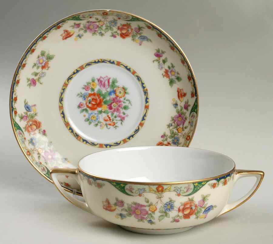 Kingsly Flat Cream Soup Bowl & Saucer Set by KPM-1