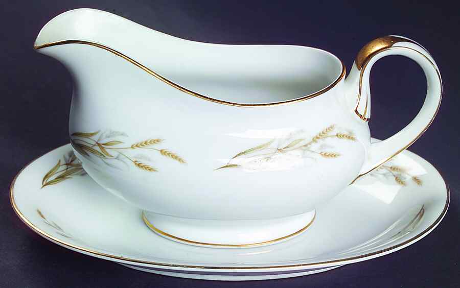 Gold Wheat Gravy Boat & Underplate/Relish by Kyoto-1