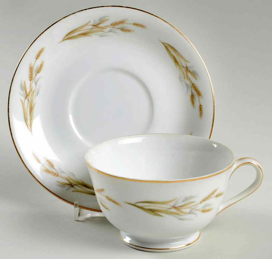 Gold Wheat Footed Cup & Saucer Set by Kyoto-1