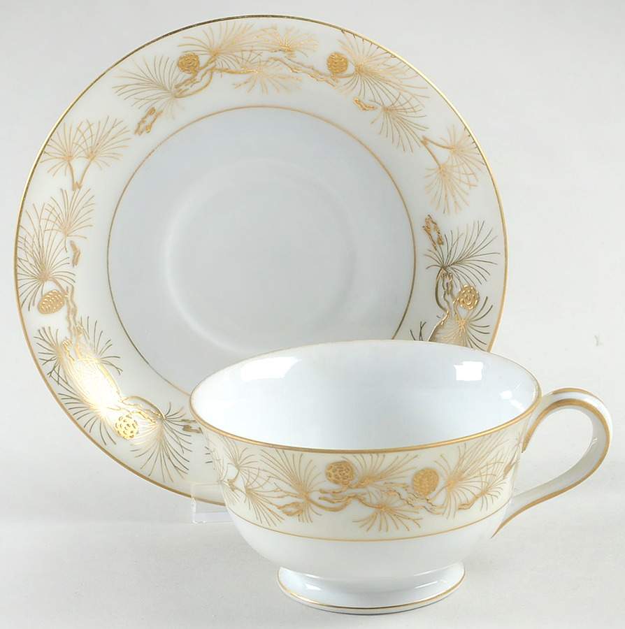 Pine Gold Footed Cup & Saucer Set by Kyoto-1