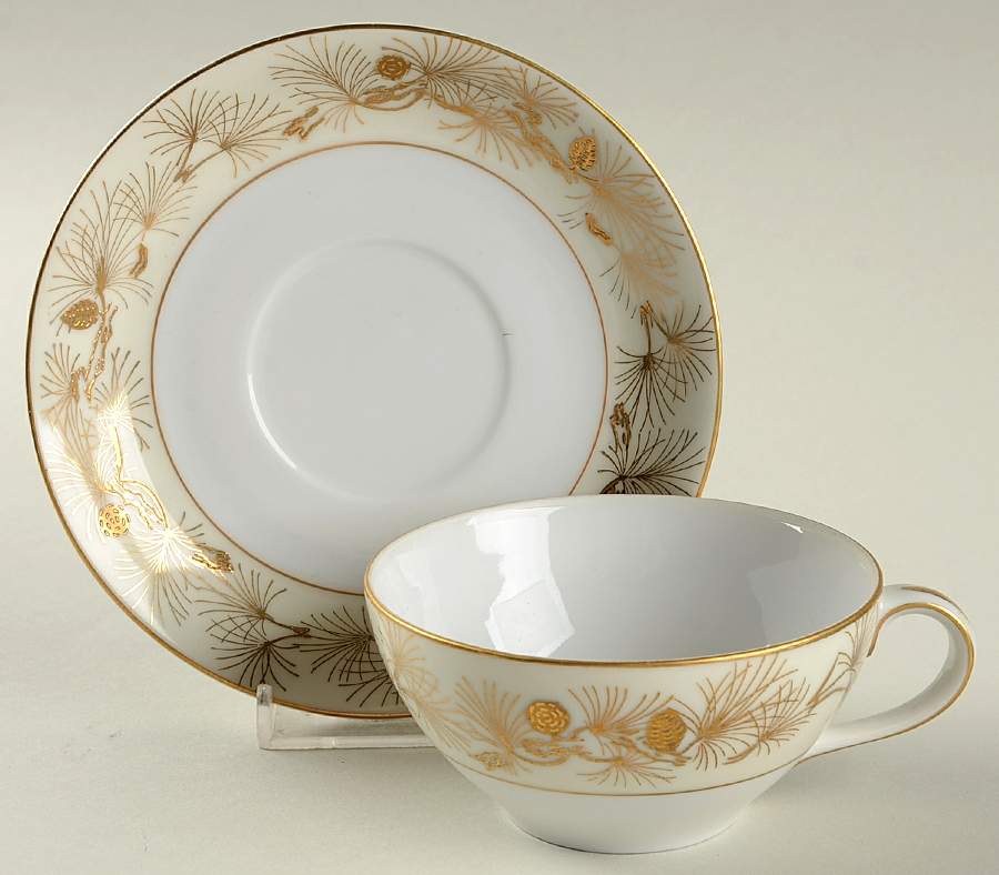 Pine Gold Flat Cup & Saucer Set by Kyoto-1