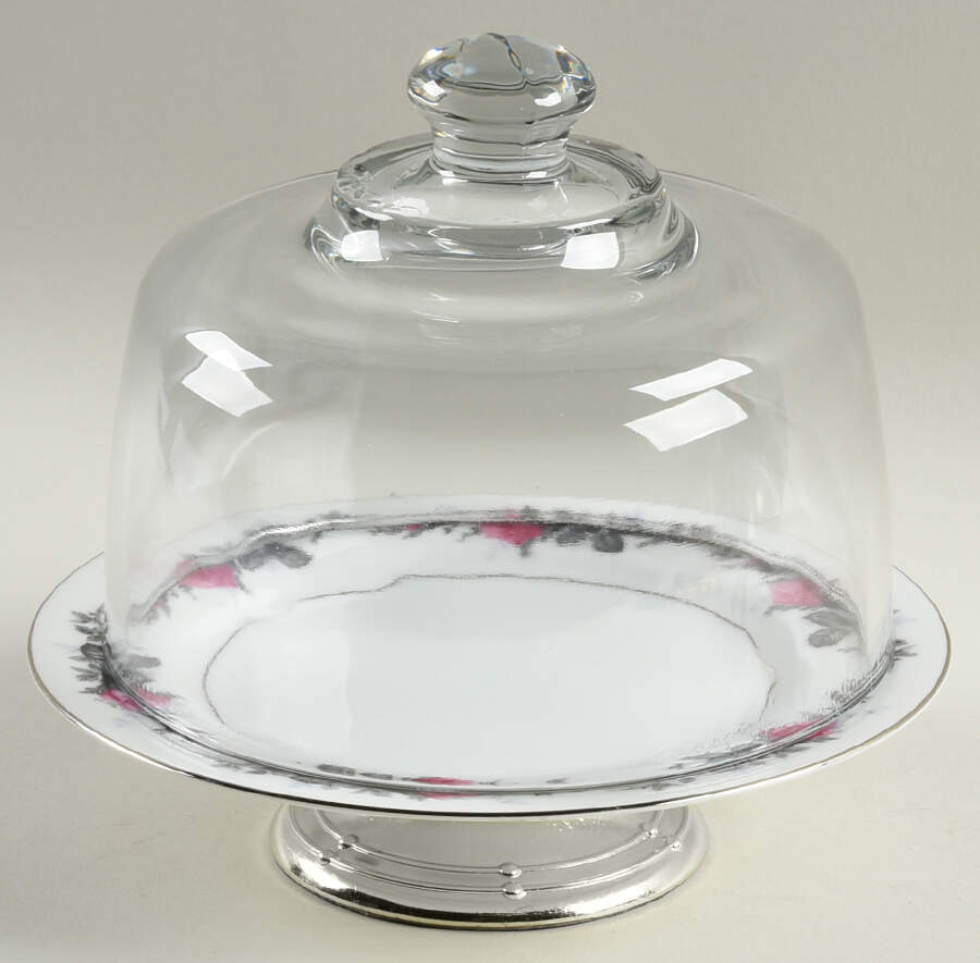 Silverose 6 1/2"-7 1/2" Footed Cheese Plate w/ Glass Dome HC by Kyoto-1