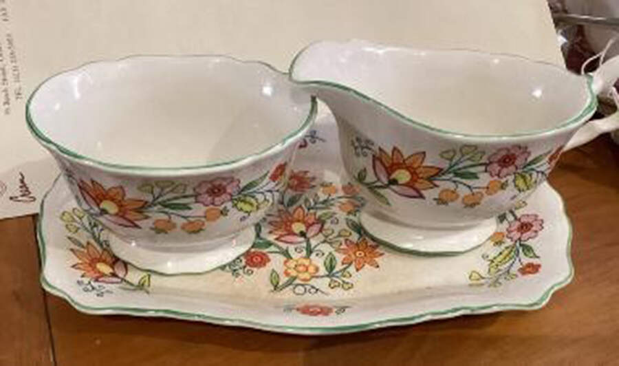 Floral Fantasy Mini Creamer & Open Sugar with Tray by James Kent (England)-1