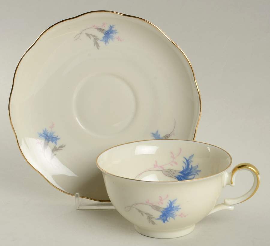Edith (Rim, Scalloped) Footed Cup & Saucer Set by KPM-1