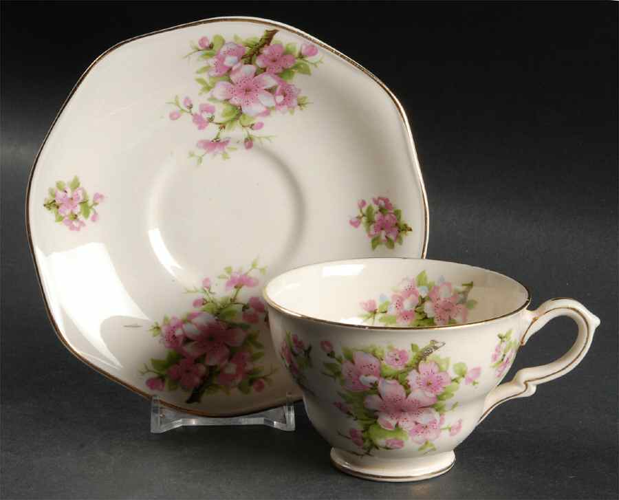 Apple Blossom Footed Cup & Saucer Set by James Kent (England)-1
